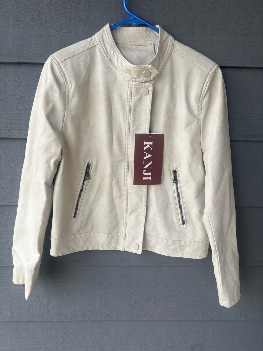 Women's Cream Leather Moto Jacket